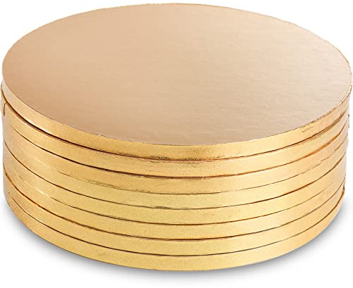 DEAYOU 8-Pack Cake Board Drum 31cm, Gold Round Cake Drums, 1/2 Thick, Seamless Greaseproof Foil Cake Cardboard Circles for Heavy or Multi-Layer Cakes, Pastry, Display, Smooth Fully Wrapped Edges