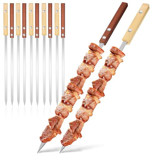 BESTonZON Lot de 12 brochettes turques en acier inoxydable avec poignées en bois pour barbecue