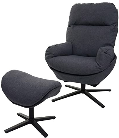Mendler Relaxsessel + Hocker HWC-L12, Fernsehsessel Sessel Schaukelstuhl Wippfunktion, drehbar, Metall Stoff/Textil - dunkelgrau