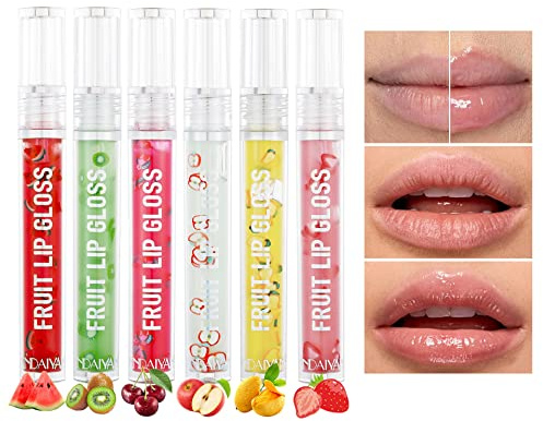 Fruit Lip Gloss Plumper Clear Lip Oil Balm Lip Care feuchtigkeitsspendend flüssiger Lippenstift wasserfest feuchtigkeitsspendend Spiegel Lipgloss (6 Pcs)