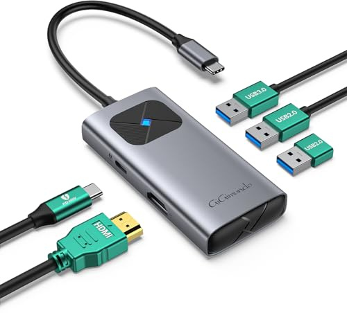 GiGimundo USB C Hub 5-in-1, USB C to HDMI Adapter with 4K@60Hz, 60W Charging Port, 3 x USB-A Ports, USB-C Multiport Adapter Compatible for MacBook Air/Pro, iPad Pro, HP Laptops, Mac Mini, Grey