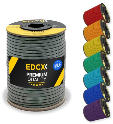 EdcX 4 mm Nylon Paracord 550 30 m (100 Fuß) – Typ III, 100% Nylonseil, 7-strängiges Seil, 4 mm Nylonseil in Volltonfarben (Dark Gray, 30 m)