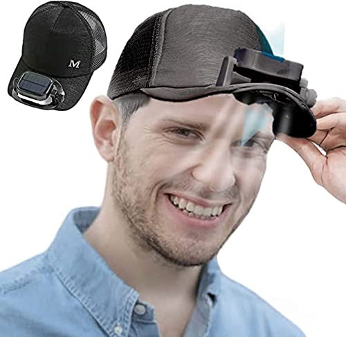 Hommes Casquette de baseball pour femmes avec ventilateur solaire + USB double alimentation chapeau ventilateur réglable vitesse et direction du vent, 24 heures de refroidissement,Noir,One Size