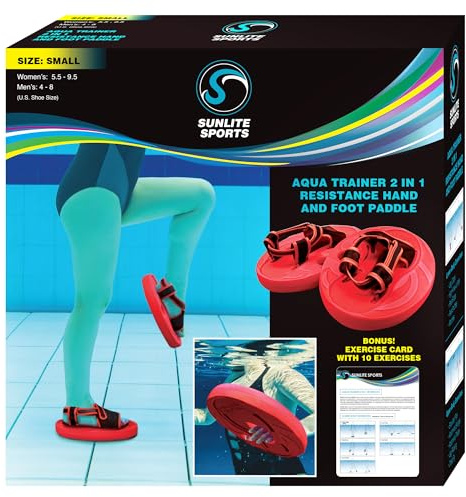 Sunlite Sports Aqua Trainer 2-in-1 Resistance Hand and Feet Paddle, Water Aerobics Set for Pool, Adult Aquatic Exercise for Aqua Workout, Low Impact Upper Lower Body Workouts