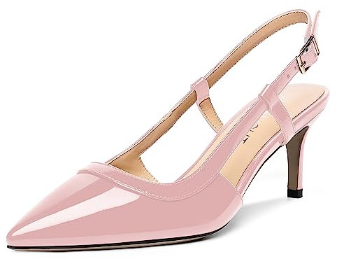 AMBELIGHT Donna Solido Vestito Slingback Punta Chiusa Lavoro Pelle Liscia Gattini Fermaglio Fibbia 2.5 inch Tacco Medio Scarpe col Tacco Rosa Dimensione 41