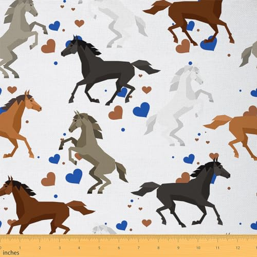 Cavallo Tessuti al Metro, famhouse Galloping Cavallo Tessuto 92x150cm sedia, Azienda agricola amante Carino cuore Pattern Tessuto da cucito Arredamento Tessuto da cucito poliestere
