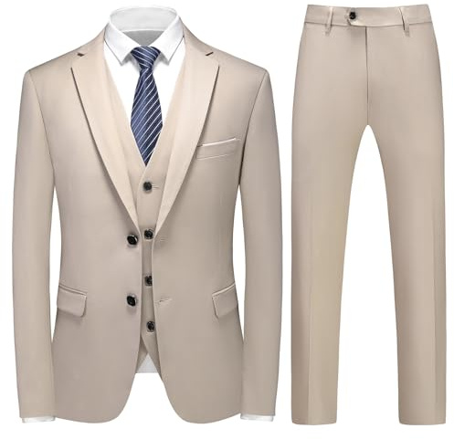 KUDMOL Herren 3-teiliger Slim Fit Anzug Business Zwei Knöpfe Smoking Set | Klassischer taillierter Anzug mit Blazer, Weste und Hose für Büro, Hochzeit und formelle Abendessen