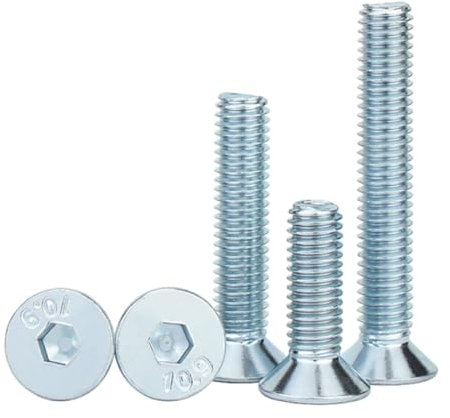 PULaif Selbstschneidende Schrauben, verzinkte Senkkopf-Innensechskantschrauben der Güteklasse 10,9, M6*8mm~M6*50mm, Flachkopfschrauben, Flachkopfschrauben, M6*8/50 Stück (Color : M6*22/20pcs)