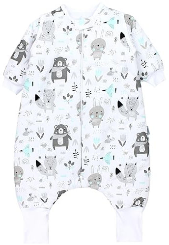 TupTam Baby Schlafsack mit Beinen und Ärmeln OEKO-TEX zertifizierte Materialien, Winterschlafsack 2,5 TOG Unisex, Farbe: Bären/Füchse/Mint, Größe: 92-98