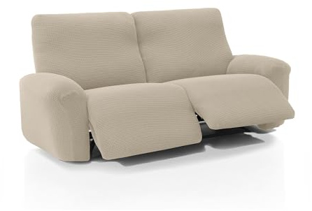 FAVERTI® Funda Super Elástica Sofá Relax Pies Juntos Reclinable Tres Plazas Dos Pies de 200 a 270cm | Modelo NOVELE | Beige | Protector sofá abatible de Calidad Tejido Jacquard Tacto algodón