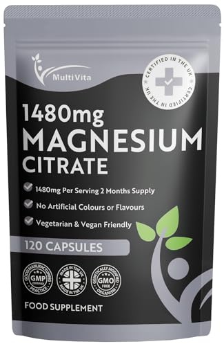 Magnesium Citrate 1,480mg 120 Vegan Capsules 2 Months Supply - Providing 440mg Elemental Magnesium Per Serving - Magnesium Capsules not Magnesium Tablets - High Strength Magnesium Supplement GMO Free