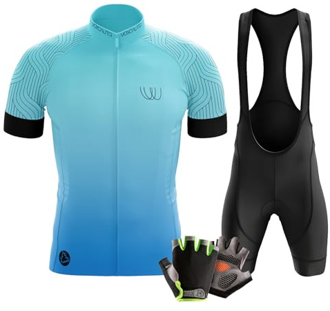 Herren Kurzarm Fahrrad Trikot Set - Rennrad Radhosen mit Halbfinger Sommer Fahrradhandschuhe