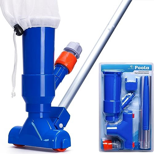 Poola Aspirapolvere per piscina - Pulizia del fondo della piscina - Include 5 stelo (140 cm) - Aspiratore inferiore per piscina - Pulitore per piscina - Adatto per vasca idromassaggio (blu)
