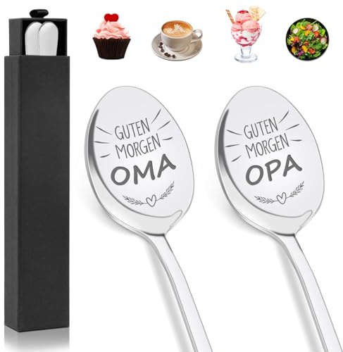 2 Stücke Kaffeelöffel mit Gravur für Beste Oma und Opa, Oma und Opa Geschenk, Dessertlöffel für Oma und Opa, Geburtstagsgeschenk, Weihnachtsgeschenke Mit Geschenkbox