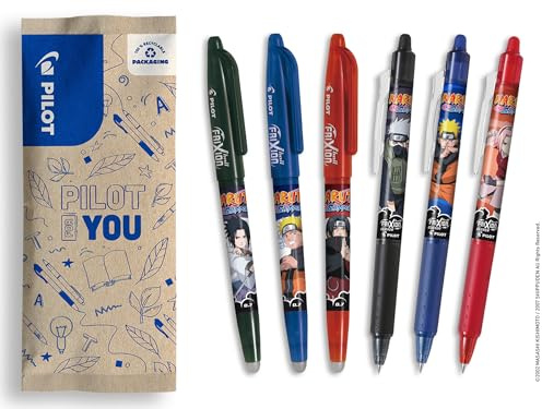 PILOT x Naruto FriXion Ball Clicker, radierbarer Stift, Naruto Shipudden Limited Edition, nachfüllbare Kugelschreiber, Schwarz, Blau, Rot, mittlere Spitze, 3 Stück