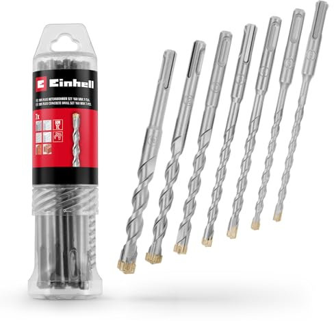 Original Einhell 7-tlg. SDS Plus Hammerbohrer-Set, 160 mm (aus 40Cr Werkzeugstahl mit vierschneidiger Hartmetallplatte, Zentrierspitze, für Renovierungs- oder betonbezogene Befestigungsarbeiten)