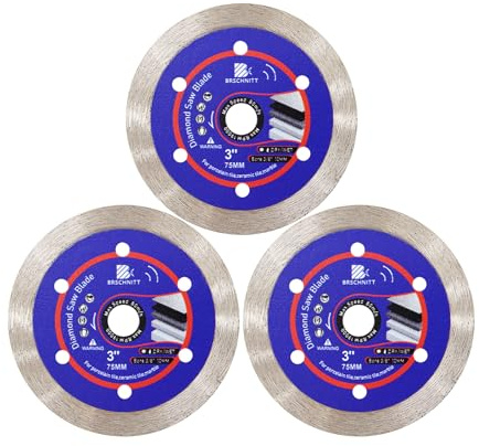 BRSCHNITT 75 mm / 3 inch Diamond Ceramic Cutting Disc - 3pcs 3 Diamond Tile Disc for Ceramic Porcelain Tile Marble Arbor 3/8''(10mm)