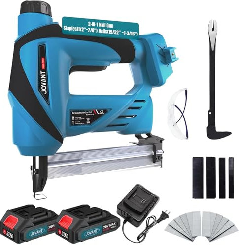 Nagelpistole batteriebetrieben, Akku-Nagelpistole mit 2.2.0Ah Li-Ionen-Batterie, 20V 2 in 1 elektrische Nagelpistole mit Heftferner, Akku-Brad-Nagel für Polsterung, Tischlerei und Holzbearbeitung