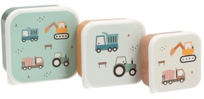 Tutete - Juego de 3 tápers de comida infantiles (500 ml, 350 ml, 300 ml), aptos para microondas y lavavajillas, sin BPA, ideal para guardería, escuela y salidas | Trucks