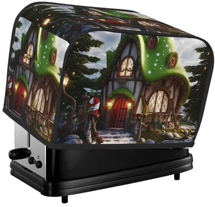 Elfs House Toaster-Abdeckung, 2 Scheiben, Küche, kleine Geräte, Abdeckungen mit Taschen, Toaster-Staubschutz mit Griff oben, waschbar, Universal-Brotbackmaschinen-Abdeckung für Küche