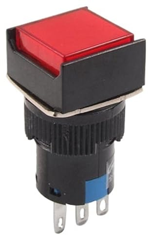 Interruptor pulsador momentáneo cuadrado rojo de 3 A/250 V CA, 1 NA, 1 NC