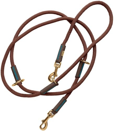 HUNTER Verstellbare Hundeführleine Malia, Farbe: Schokobraun/Dunkelbraun, geschmeidiges Tau & Robustes Leder, 3-Fach verstellbar, leicht, strapazierfähig, moderner Look, Made in Germany, Größe: 8/200