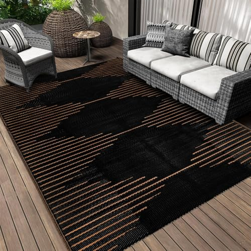 Falflor Großer Outdoor-Teppich, 240 x 300 cm, für Garten, wasserdicht, wendbar, Terrassenteppich, faltbar, Kunststoff, Picknickdecke, UV-beständig, Bodenmatte für Strand, Camping, Wohnmobil, Deck