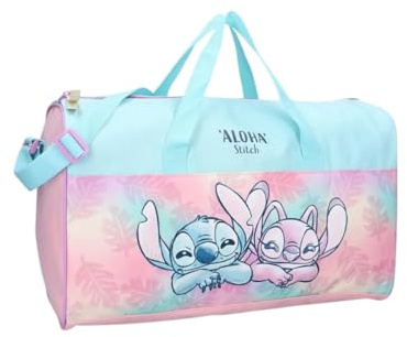 mybagstory Sportväska för flickor - Stitch - barn - skola - dagis - dagis - grundskola - flickväska - storlek 40 cm - justerbar rem - presentidé - rosa/blå
