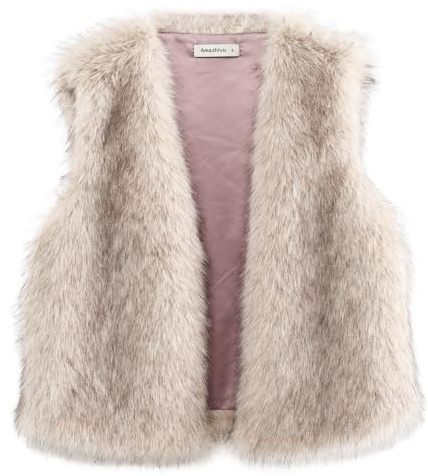 Amazhiyu Fellweste Damen, Kunstfell Weste Kurz Plüschweste Herbst Winter, Damenwesten Ärmellos Kunstpelz Westen Winterweste Pelzweste Warme Fleece Weste, Aprikose, L