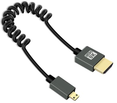 YANBORONSN Cable micro HDTV en espiral 8K, cable micro HD TV a HD TV corto en espiral, cable HDTV2.1 compatible con 8K a 60 Hz y 48 Gbps, para cámara, televisor y tableta (2.2ft)(Recto)
