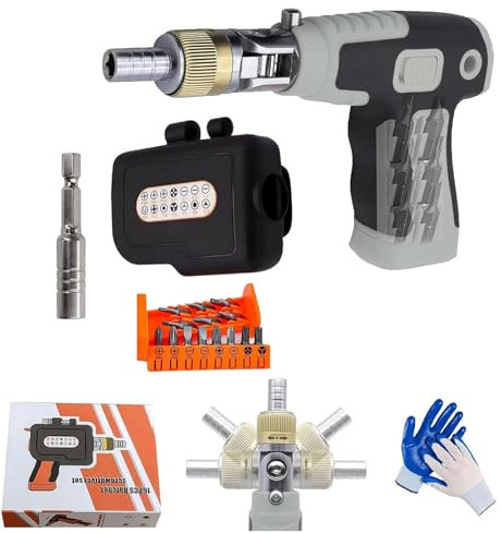 16-In-1 Multi Screwdriver Set, Multi Angles Electric Screwdriver Gun with Magnetic Bit, Comprehensive Screwdriver Set with 14 Bits, Ratchet Screwdriver with Hidden Bit Storage for Home, DIY,Grey