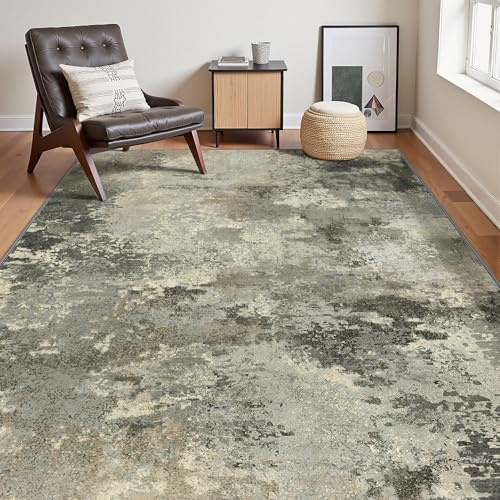 GENIMO Washable Rug 120x170cm - Non-Slip Short Pile Living Room Carpet, Soft Durable Easy Clean Rug for Dining Room, Bedroom, Home Office (Neutral Gray)