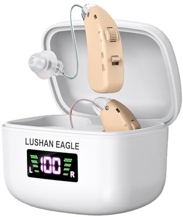 LUSHAN EAGLE Auriculares de amplificación digital recargables, estuche de carga para amplificador con pantalla LED Fácil de operar (Beige)