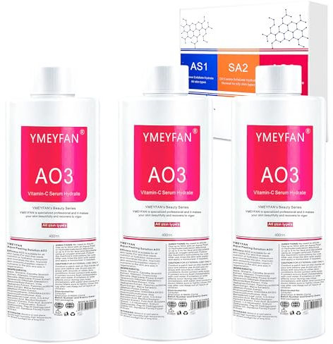 Aqua Peeling Solution for Facial Machine, AO3 Solution for Hydrogen Oxygen Facial Machine Professional, AS1 SA2 AO3 Facial Solution Deep Exfoliate Hydrate Serums for Face Skin Care(400ml/3Pcs)