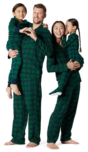 Amazon Essentials Conjuntos de Pijama Familiares para Navidad a Juego Mujer, Verde Esmeralda Oscuro Azul Marino Cuadros Escoceses, L