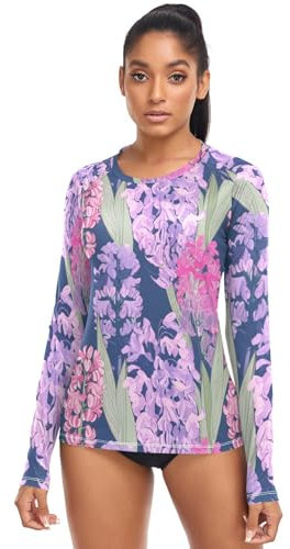 Floral jacinthe violet UPF protection solaire vêtements à manches longues haut de plage anti-UV chemises rafraîchissantes femmes, Jacinthe florale violette, S