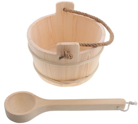 Gatuida Eimer Und Schöpfkelle-Set Für Sauna Spa Und Fußbad Aus Natürlichem Material Geeignet Für Männer Und Frauen Mit Griffdesign Für Einfachen Transport