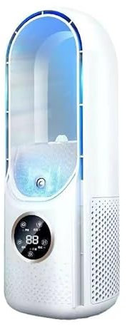 Condizionatore Portatile, 4 in 1 Raffreddatore d'aria, 6 Velocità, 3 Modalità di Nebulizzazione, Luce a 7 Colori, Timer 1-7 Ore, Ventilatore Senza pale, più Sicuro, Mini Climatizzatore per Ca (Bianco)