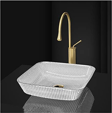 JYBNBBE Silbernes Aufsatzwaschbecken für das Badezimmer, 40,6 cm, künstlerisches Glaswaschbecken für das Badezimmer, Aufsatzwaschbecken-Kombination, B,Gold Silver