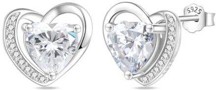 HUIPOJUE Herz-Ohrstecker aus Sterlingsilber mit Zirkonia, trendige Liebes-Ohrringe für Frauen, hypoallergenes Geschenk für sie zum Valentinstag oder Geburtstag