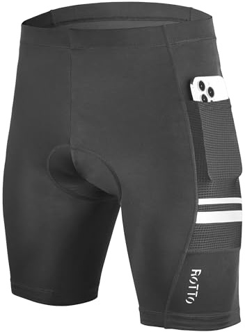 ROTTO Mens Cycling Shorts Padded Bike Shorts with 3D Pad & Side Pockets for Road Biking Mountain Riding