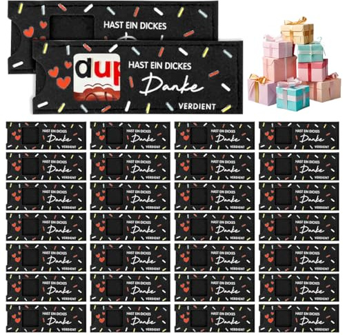 30 Stück Du hast ein dickes Danke verdient Geschenke für Schokolade Verpackung Hülle Filz Schokoriegel Geschenk Verpackung Dankeschön Geschenke für Mitarbeiter Kollegen Freunde, Ohne Schokolade