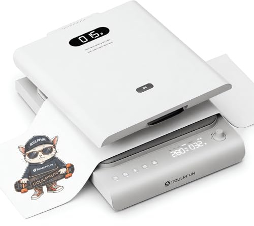 SCULPFUN H1 Termopressa Automatica Professionale, Pressa a Caldo con Pressione dal Basso Verso l'Alto Regolabile fino a 80kg, Riscaldamento Rapido 38x38cm per Stampa DTF, HTV, Sublimazione e Vinile