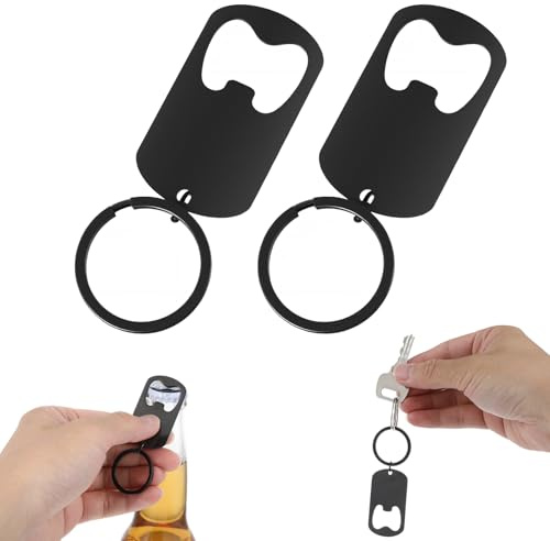 Ouligay 2Pcs Flat Bottle Opener Keyring Beer Bottle Openers Keychain Small Stainless Steel Bottles Opener Key Ring for Men Home Kitchen Bar Party Restaurant