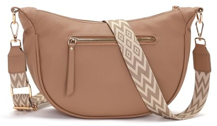 Vezluax Crossbody Bag for Women PU Leather Half Moon Crescent Wide Strap Bum Bag Lightweight Small Shoulder Bag for Trave Festival & Everyday