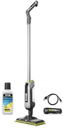 RYOBI Lavapavimenti a Batteria 4V USB Lithium™, Mop Vibrante con Doppio Spray e LED, Microfibra Lavabile, Batteria 2.0 Ah e Caricabatterie, RSM4-120G