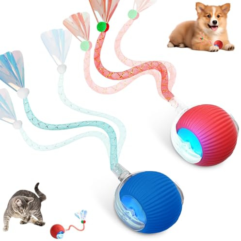 Supore Interaktives Katzenspielzeug，Lot de 2 Katzenspielzeug，Katzenspielzeug Ball Mit Einem Blinkenden und Schnell Schwingenden Schwanz, der den Jagdinstinkt von Katzen und Hunden Weckt (red)