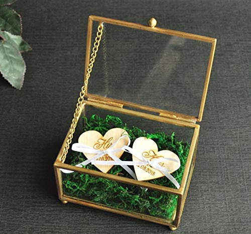 mylifemylove Rustikale Hochzeitsring-Aufbewahrungsbox Geometrischer Ringhalter Box personalisierbar Ehering Box Glas