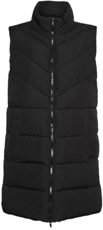 Noisy May Damen Winter Weste NMDALCON Lange wattierte Puffer Stepp Jacke mit Zip ohne Ärmel, Farben:Schwarz, Größe:M