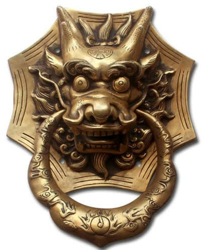 Heurtoir de porte tête de dragon chinois en bronze 27 cm